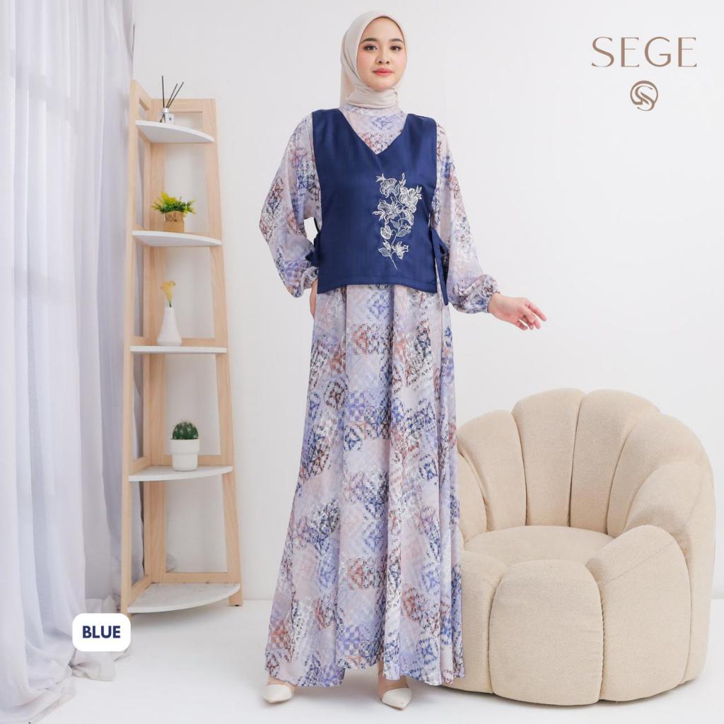 SEGE kina dress set vest terbaru embroidery printing silky