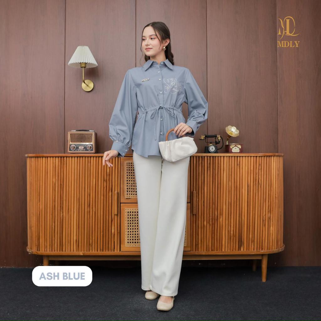 MDLY ayda string shirt atasan wanita kemeja lengan panjang embroidery