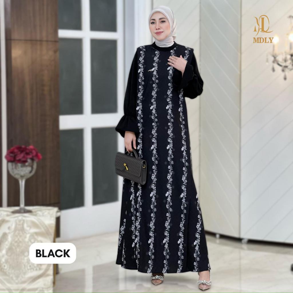MDLY whisper dress baju gamis wanita muslim elegan terbaru  silky premium motif printing