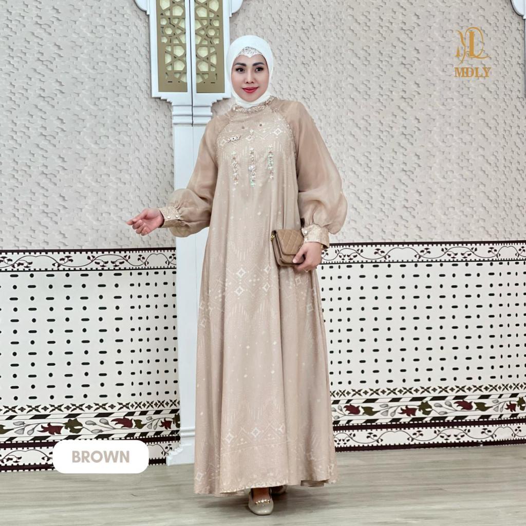 MDLY Neva Ethnic Dress/Viscose Burnout Kombinasi Organza Lux/gamis dress silky terbaru promo
