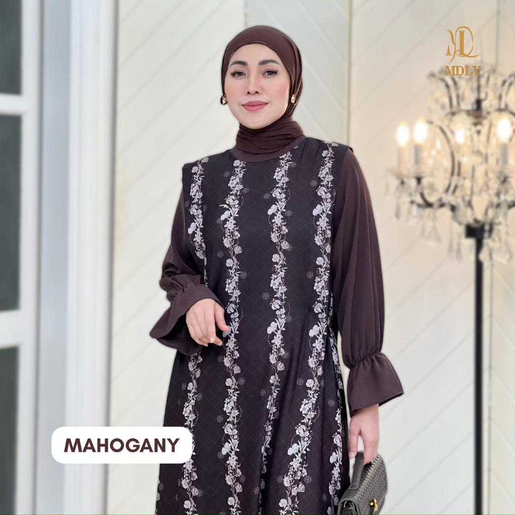 MDLY whisper dress baju gamis wanita muslim elegan terbaru  silky premium motif printing