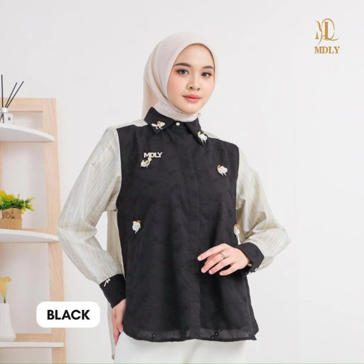 Image of MDLY liana shirt atasan wanita kemeja kerja  lengan panjang terbaru cotton bordir eksklusif