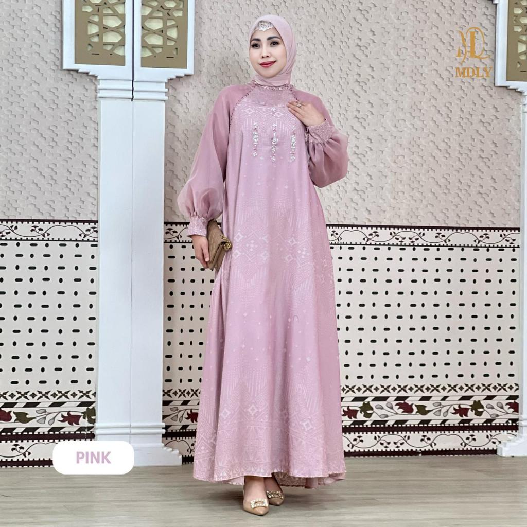 MDLY Neva Ethnic Dress/Viscose Burnout Kombinasi Organza Lux/gamis dress silky terbaru promo