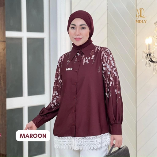 Image of MDLY luna lace shirt atasan wanita kemeja panjang terbaru motif printing