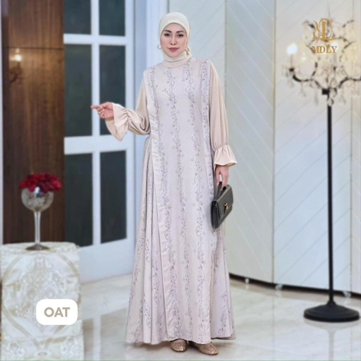 Image of MDLY whisper dress baju gamis wanita muslim elegan terbaru  silky premium motif printing