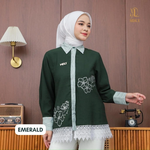 Image of MDLY Nara shirt kemeja atasan wanita lengan panjang casual cotton embroidery