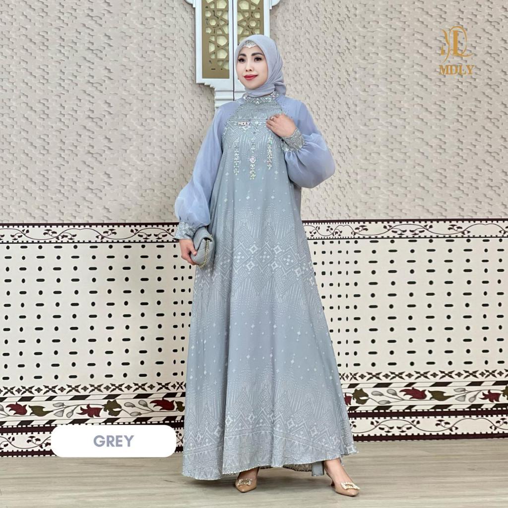 MDLY Neva Ethnic Dress/Viscose Burnout Kombinasi Organza Lux/gamis dress silky terbaru promo