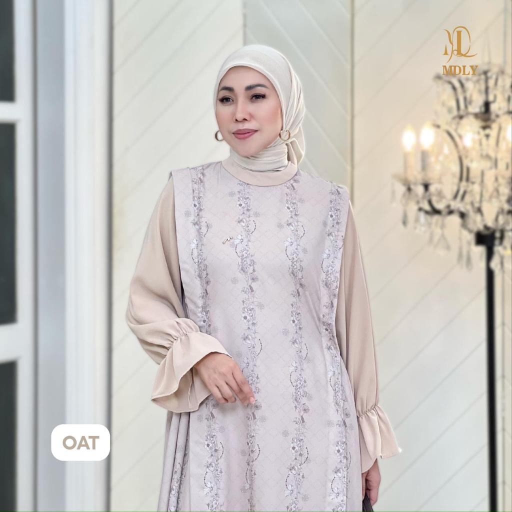 MDLY whisper dress baju gamis wanita muslim elegan terbaru  silky premium motif printing