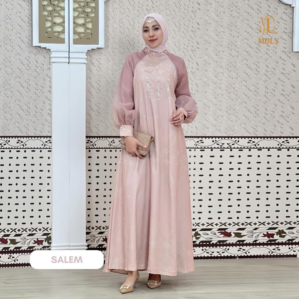 MDLY Neva Ethnic Dress/Viscose Burnout Kombinasi Organza Lux/gamis dress silky terbaru promo