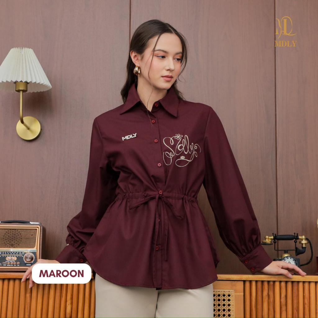 MDLY ayda string shirt atasan wanita kemeja lengan panjang embroidery