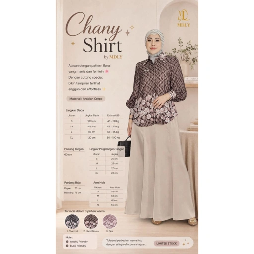 Image of MDLY Chany Shirt / Arabian Crepe Shirt Atasan Wanita Kemeja Lengan Panjang Motif Pattern Floral Print Terbaru Elegan Premium