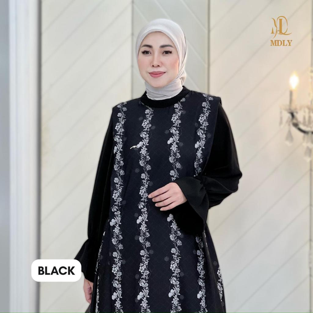 MDLY whisper dress baju gamis wanita muslim elegan terbaru  silky premium motif printing