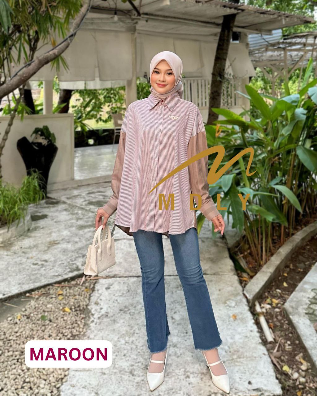 MDLY baju kemeja atasan wanita Adeesa Stripes Shirt by Mdly