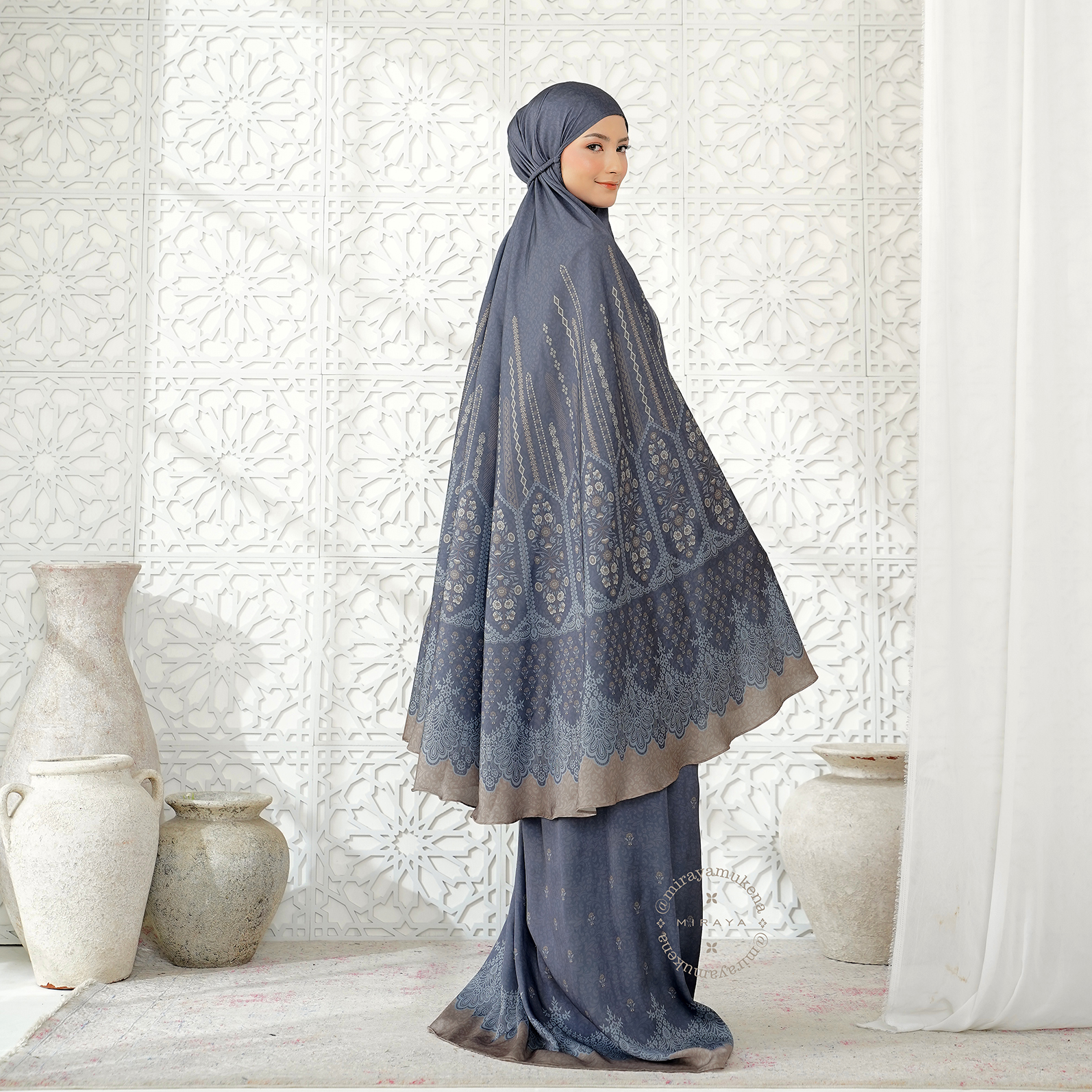 Mukena Travel Printing Miraya Frilly Azzure