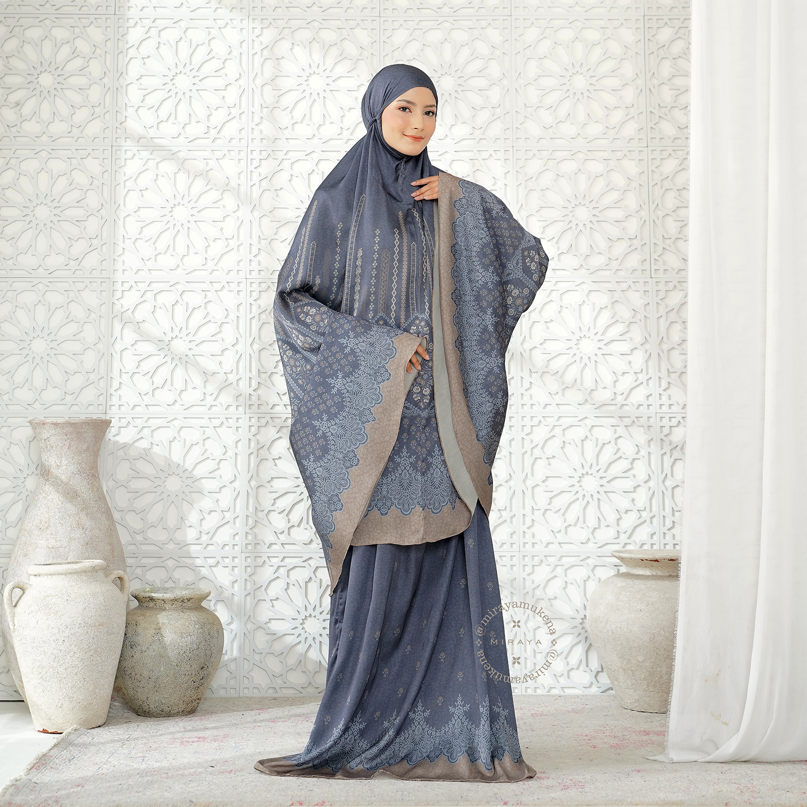 Mukena Travel Printing Miraya Frilly Azzure