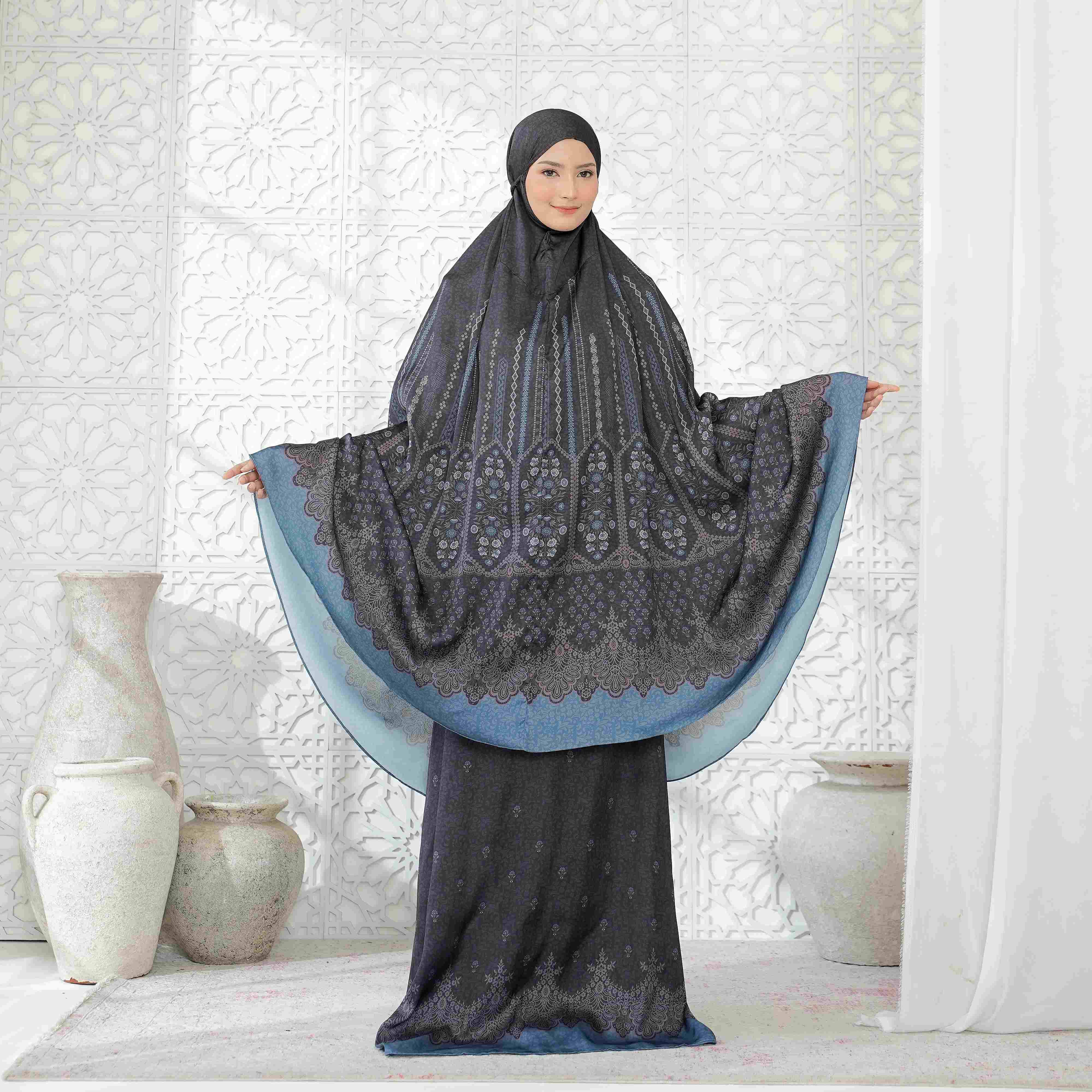 Mukena Travel Printing Miraya Frilly Onyx