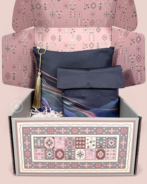 Image of Hampers Mukena Sajadah Miraya Flare Navy