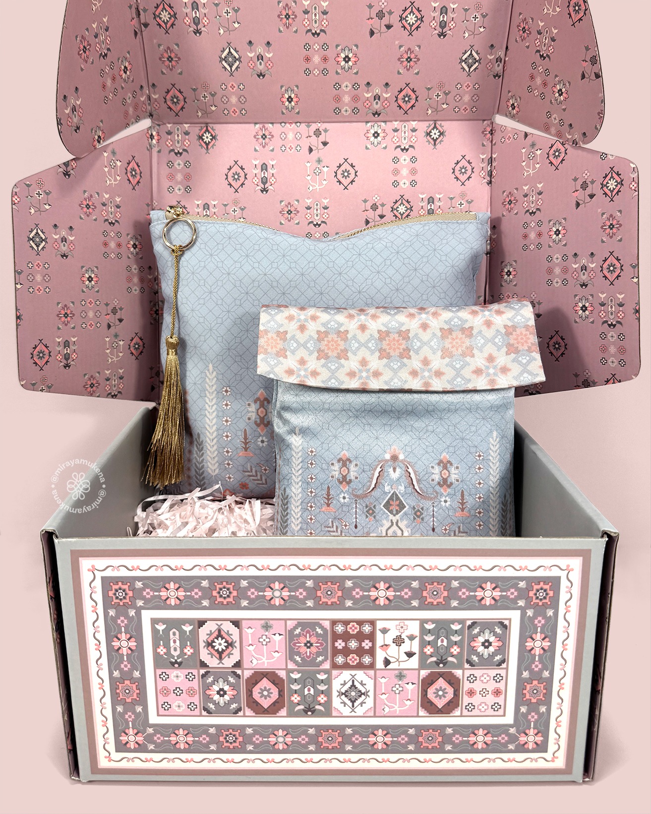 Hampers Mukena Sajadah Miraya Folk Light Blue
