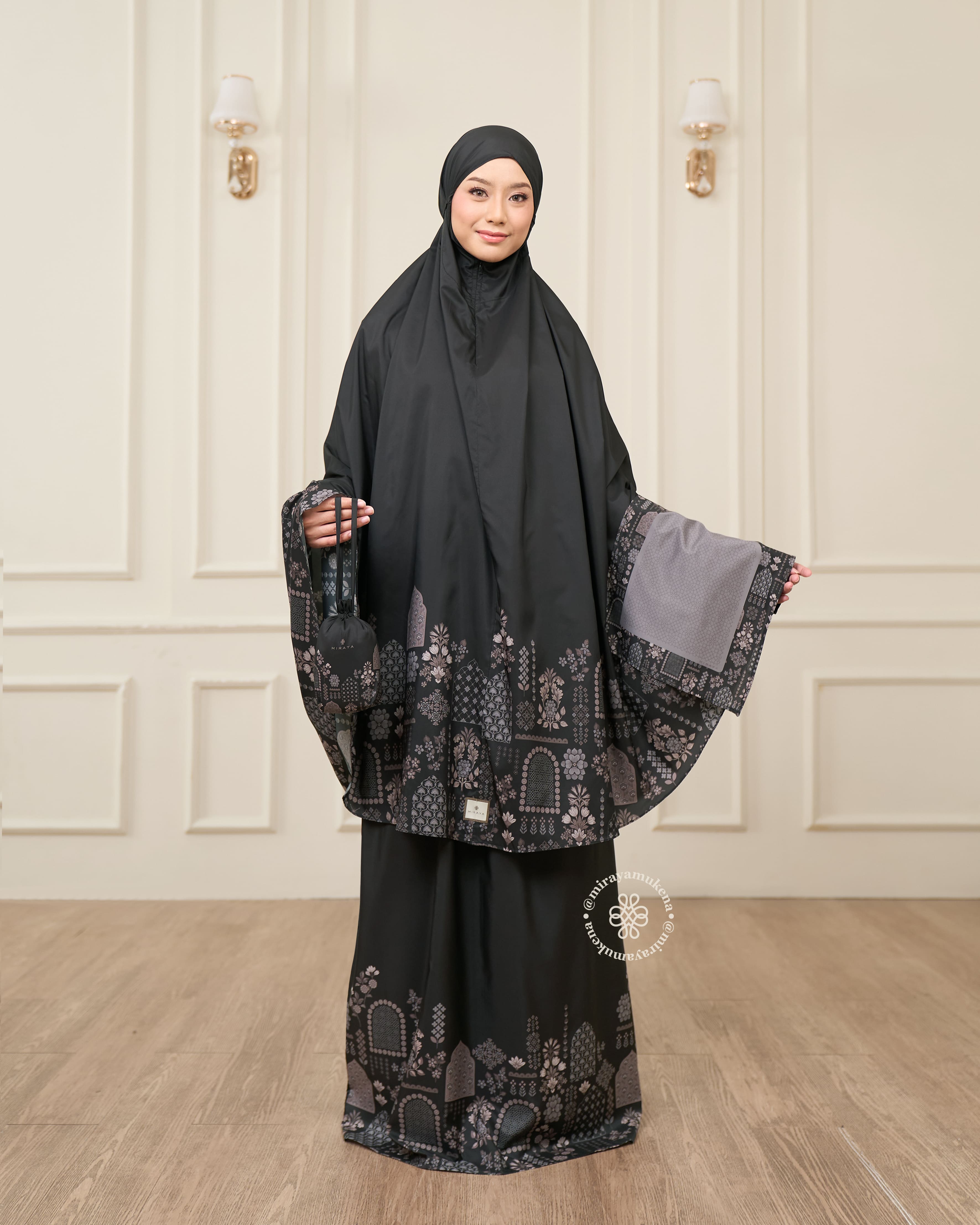 Mukena Serut Printing Miraya Amaryllis Black