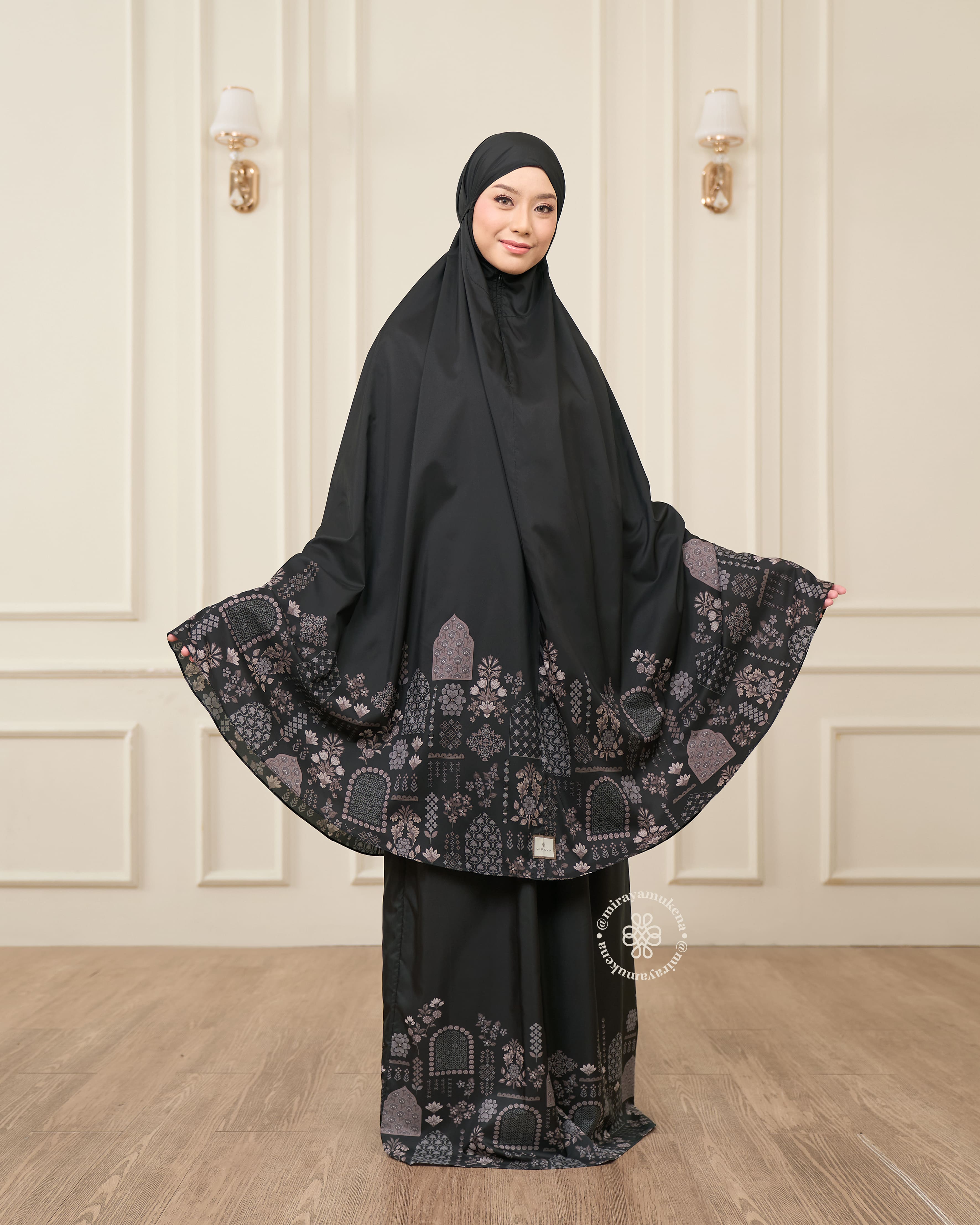 Mukena Serut Printing Miraya Amaryllis Black