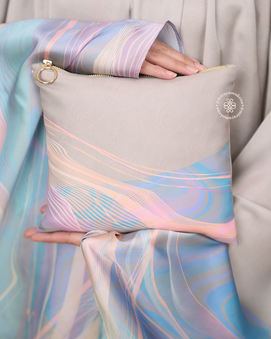 Mukena Travel Printing Miraya Flare Pearl Grey