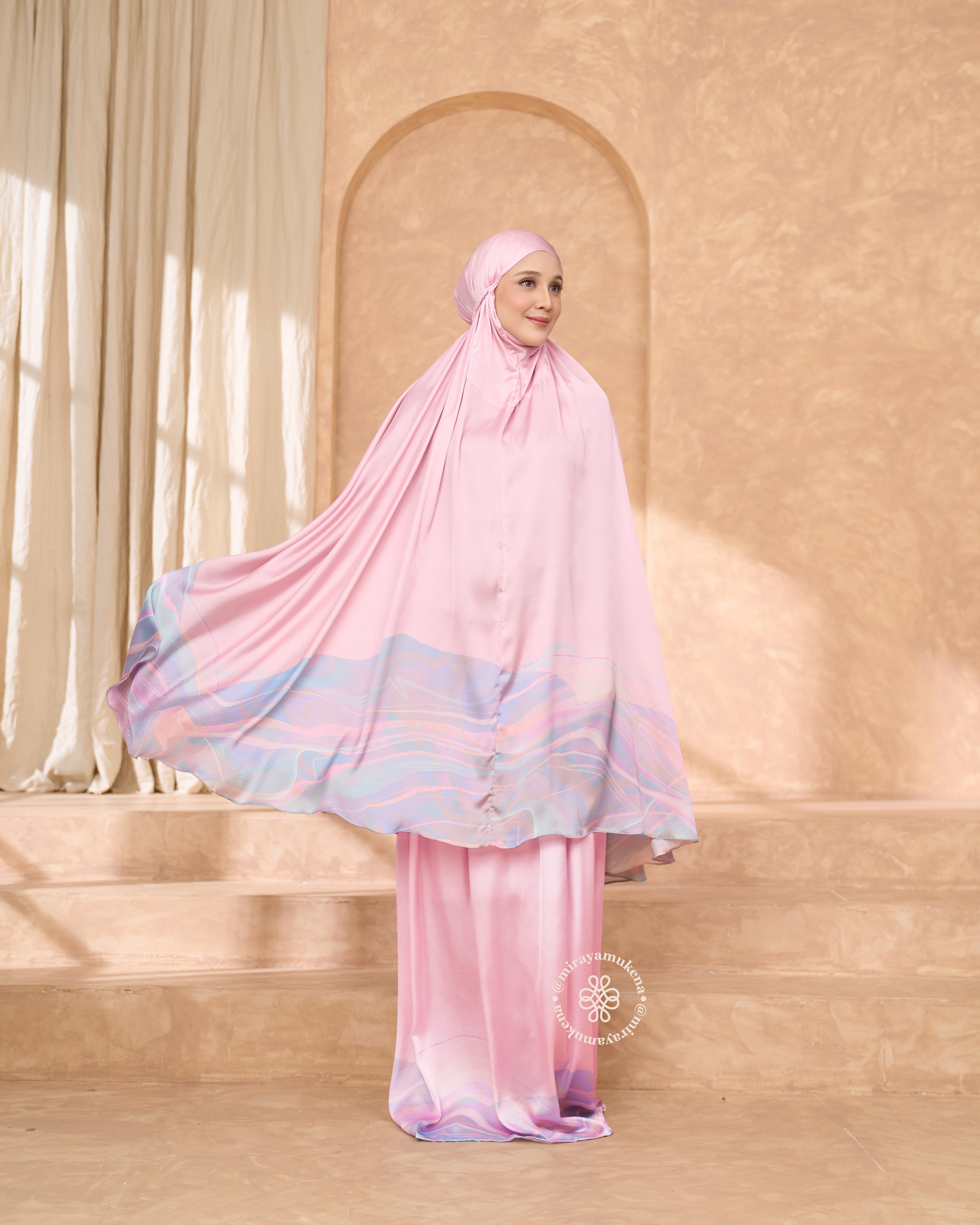 Mukena Travel Printing Miraya Flare Pink