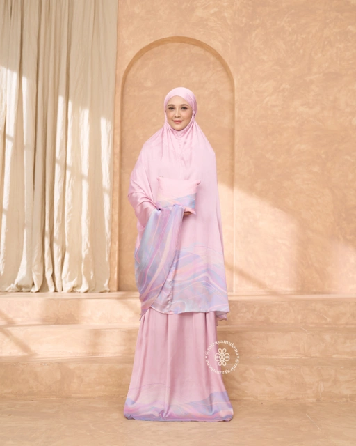 Image of Mukena Travel Printing Miraya Flare Pink