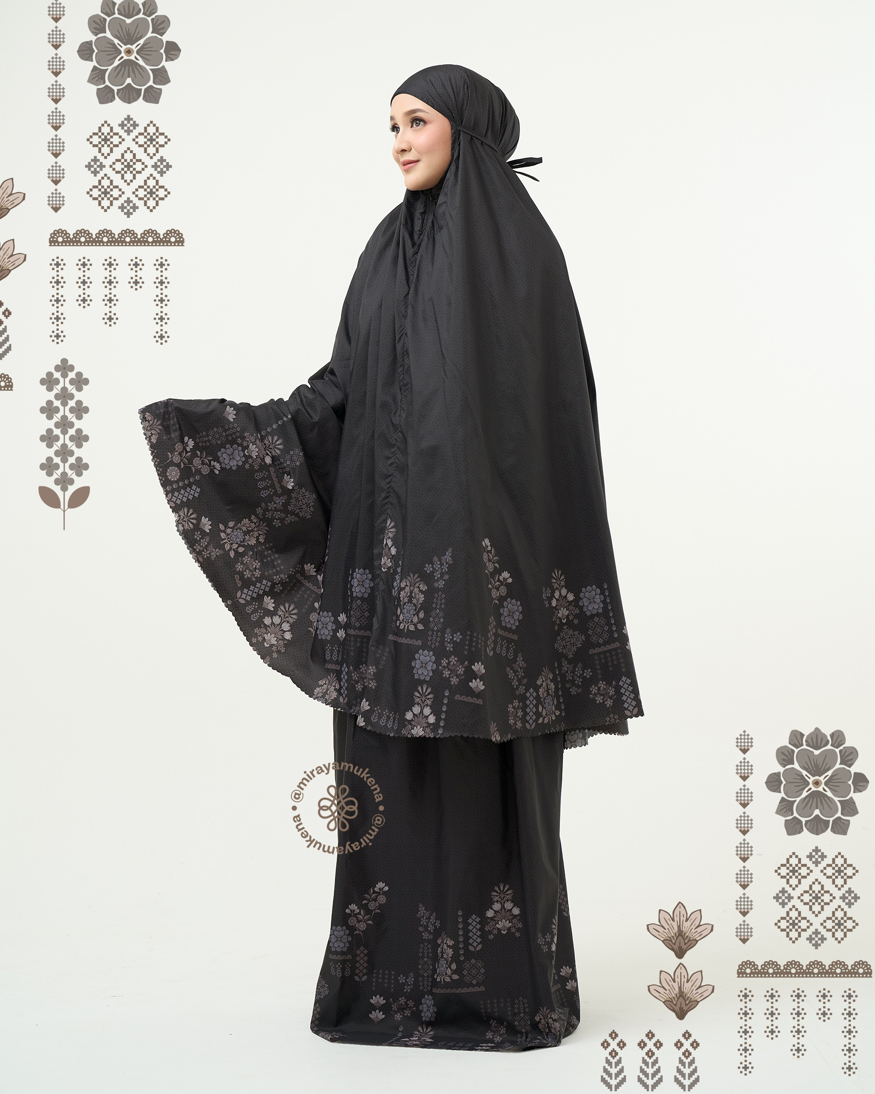 Mukena Compact Miraya Florette Black