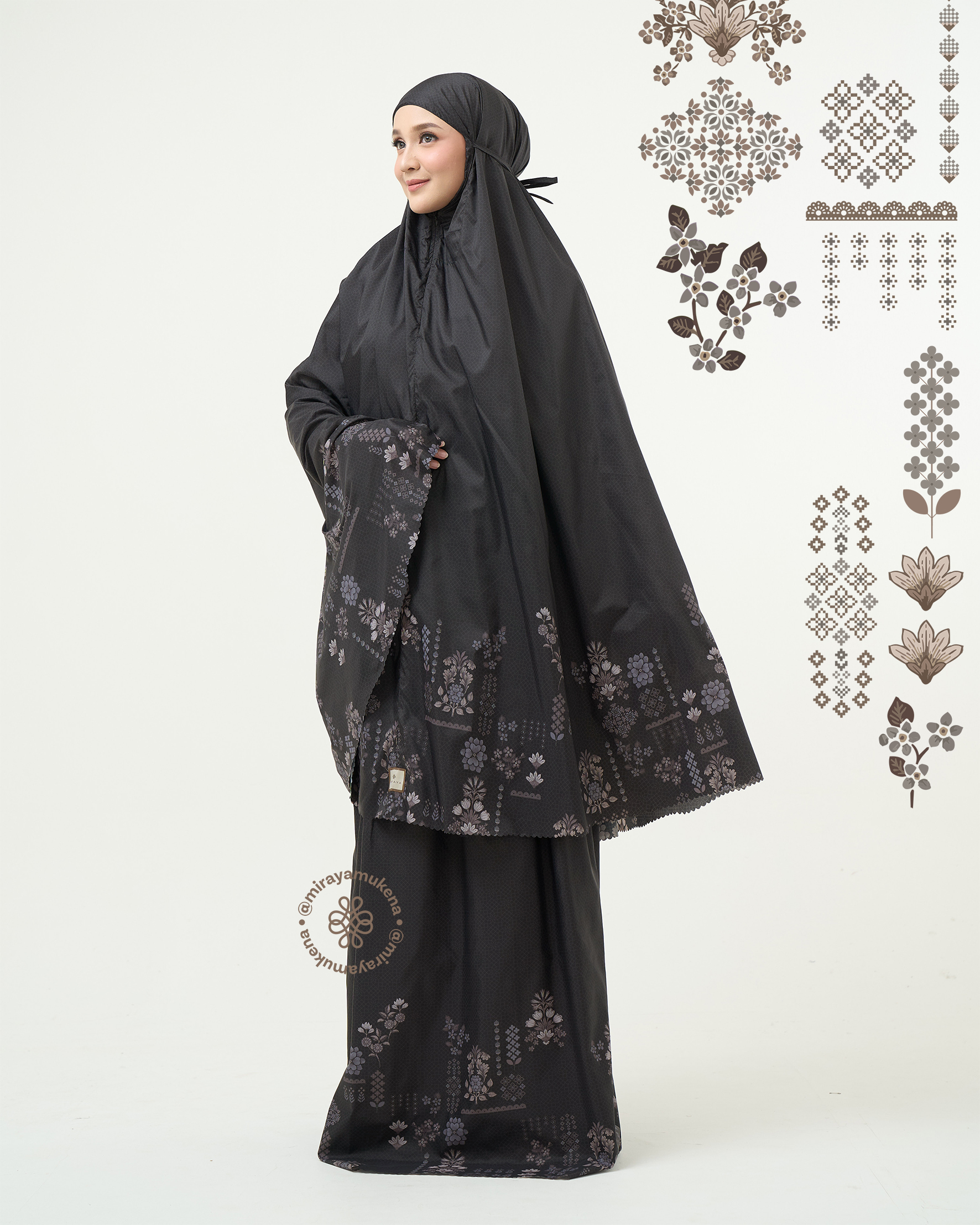 Mukena Compact Miraya Florette Black