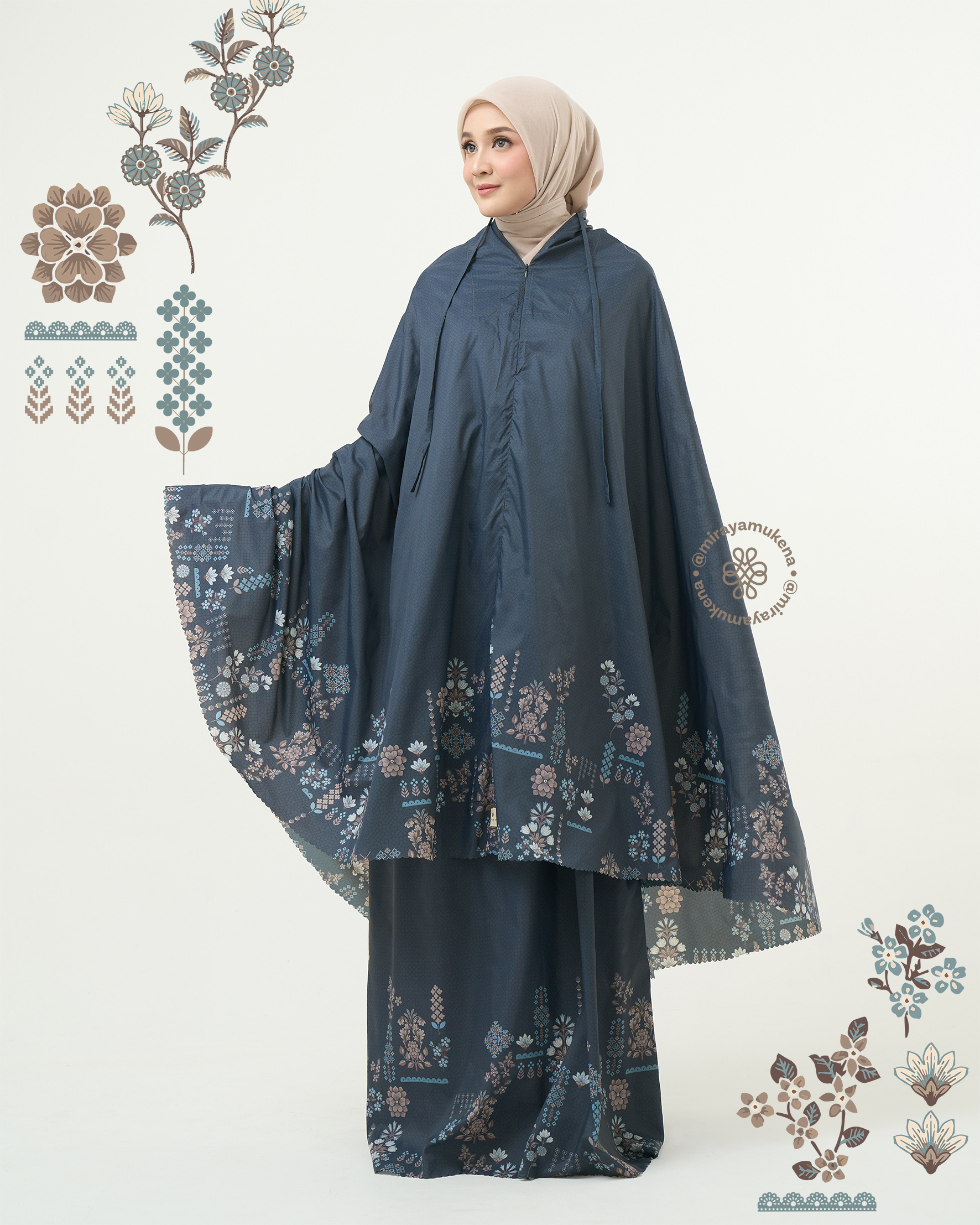 Mukena Compact Miraya Florette Navy