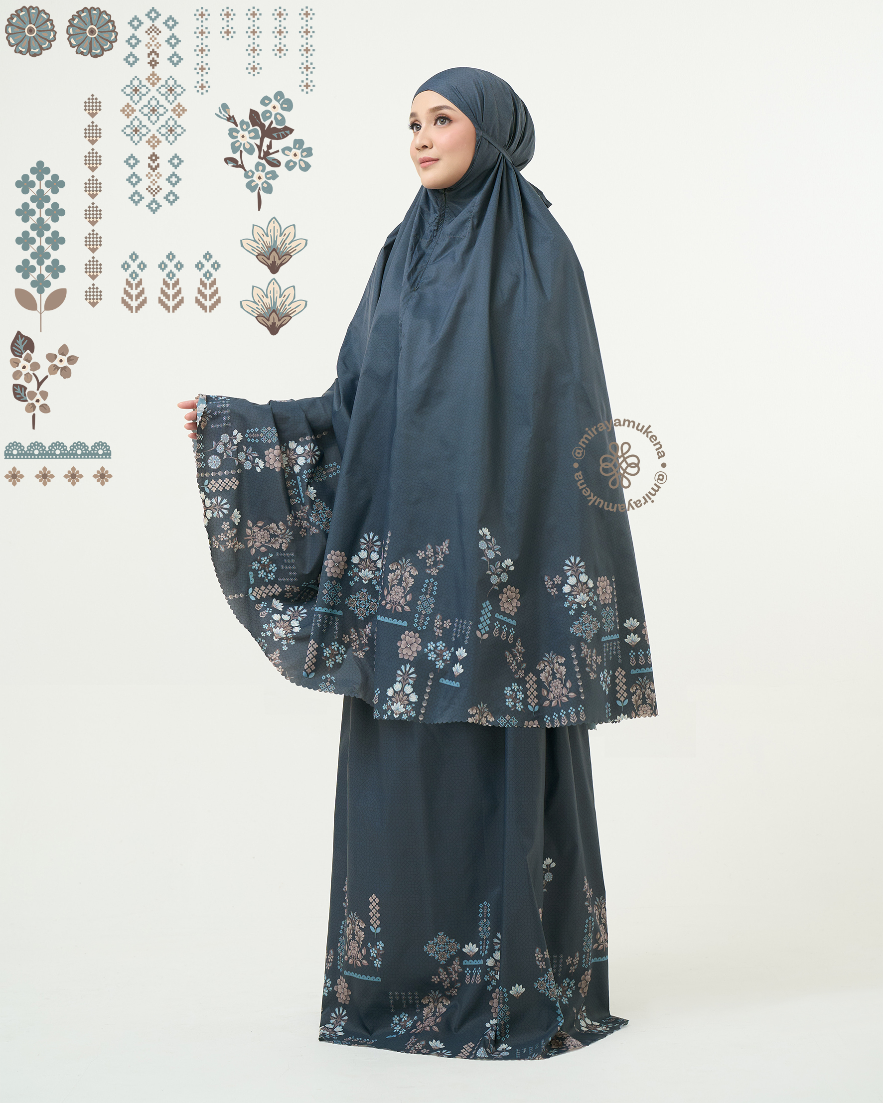 Mukena Compact Miraya Florette Navy
