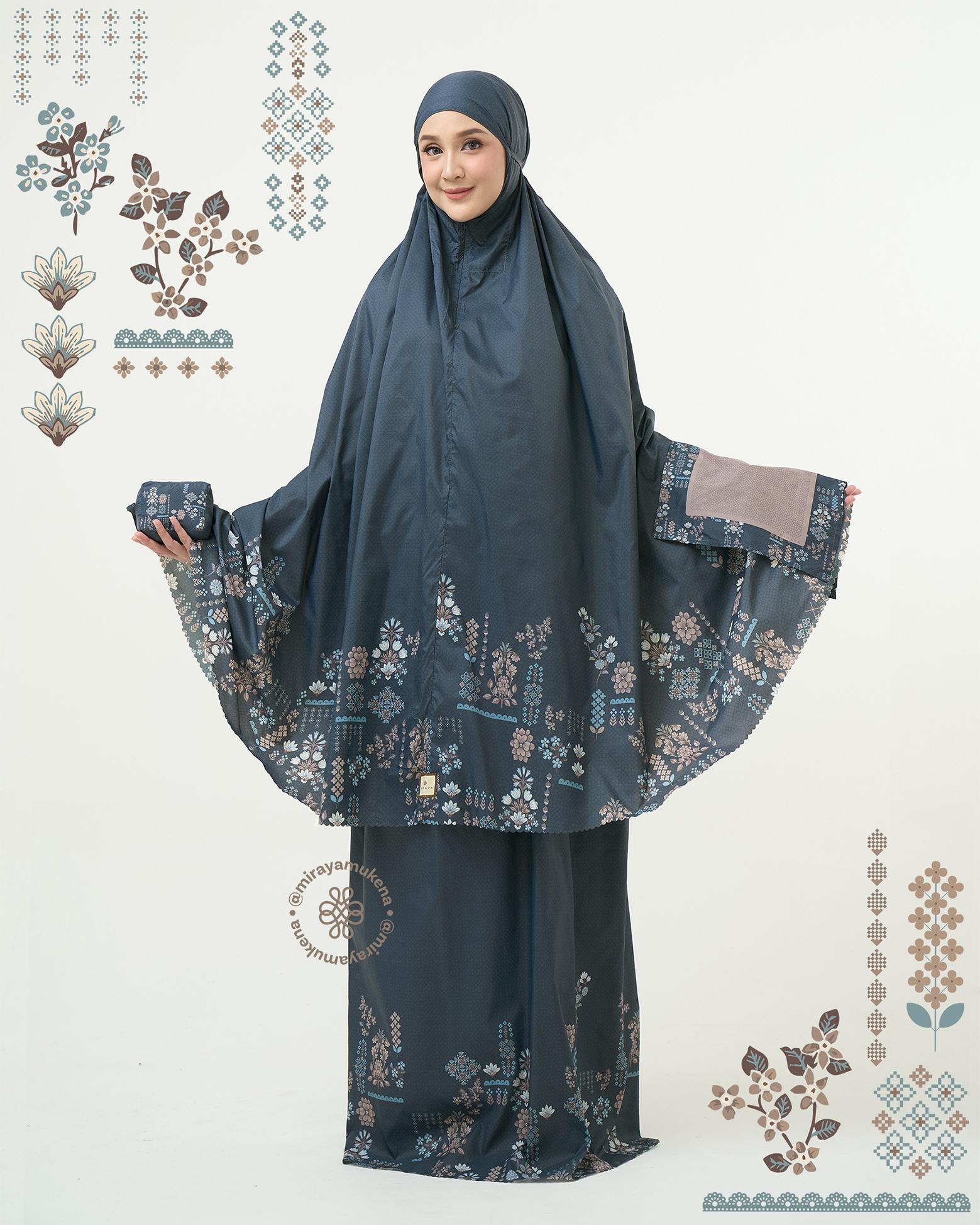 Mukena Compact Miraya Florette Navy