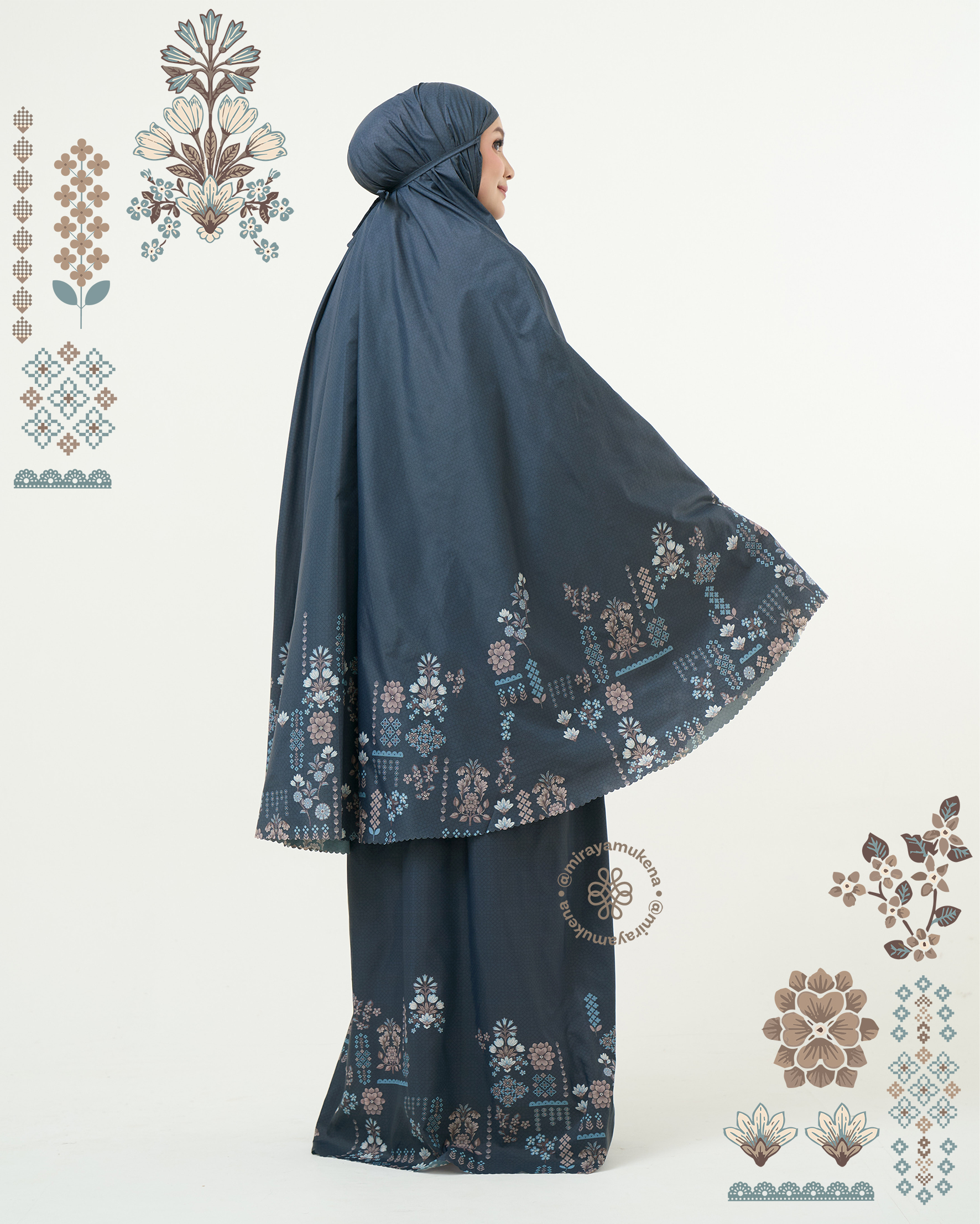 Mukena Compact Miraya Florette Navy