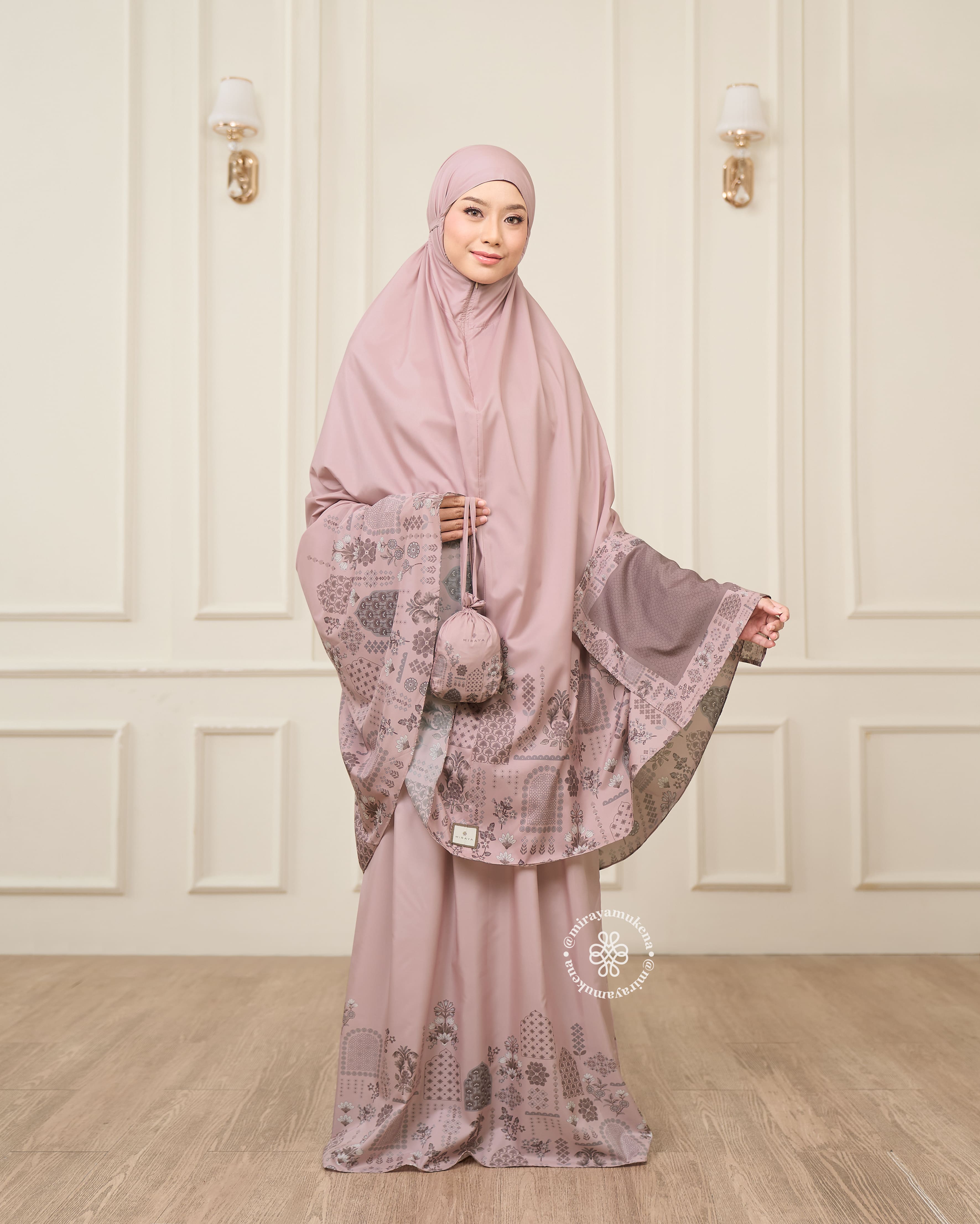 Mukena Serut Printing Miraya Amaryllis Pink