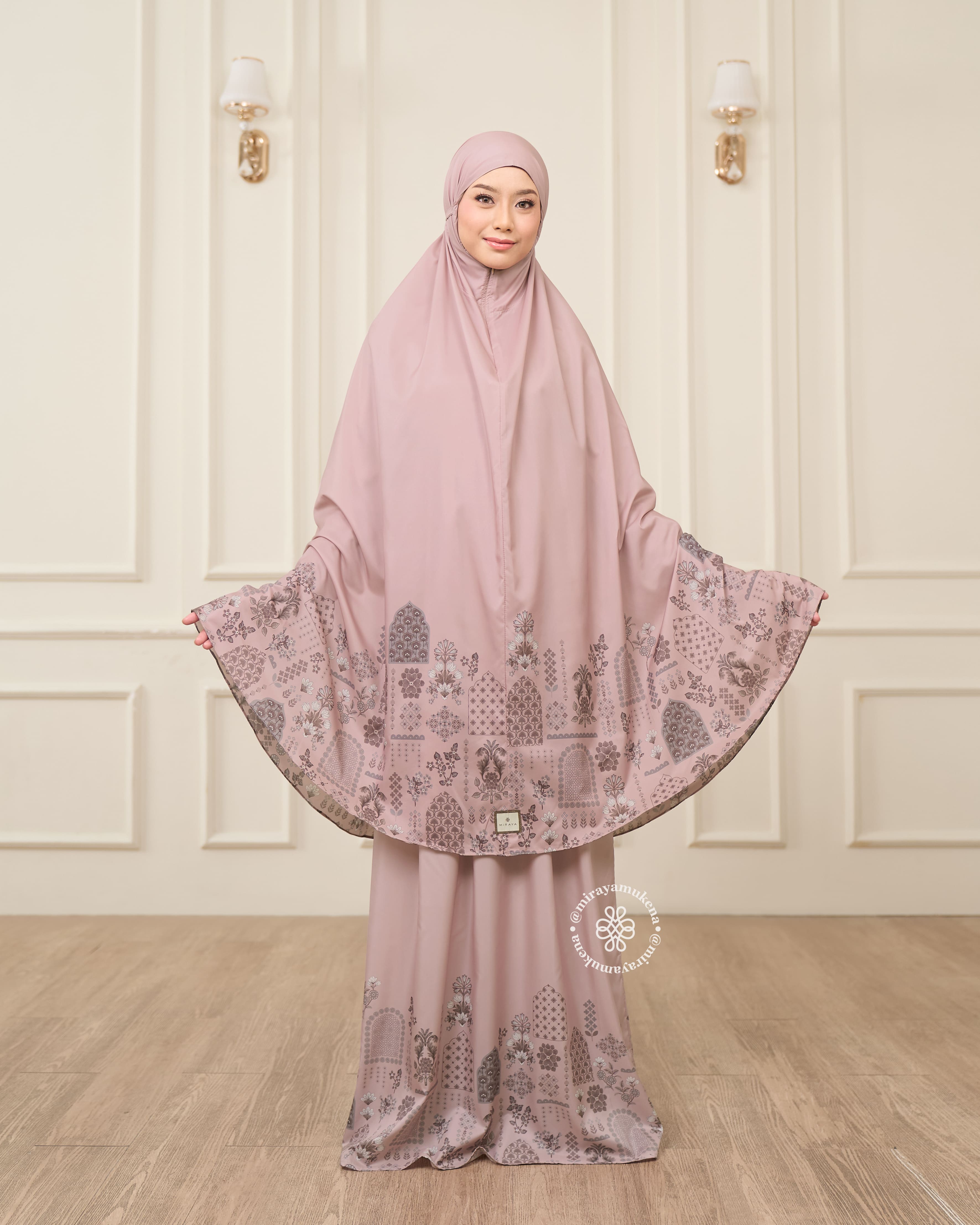 Mukena Serut Printing Miraya Amaryllis Pink
