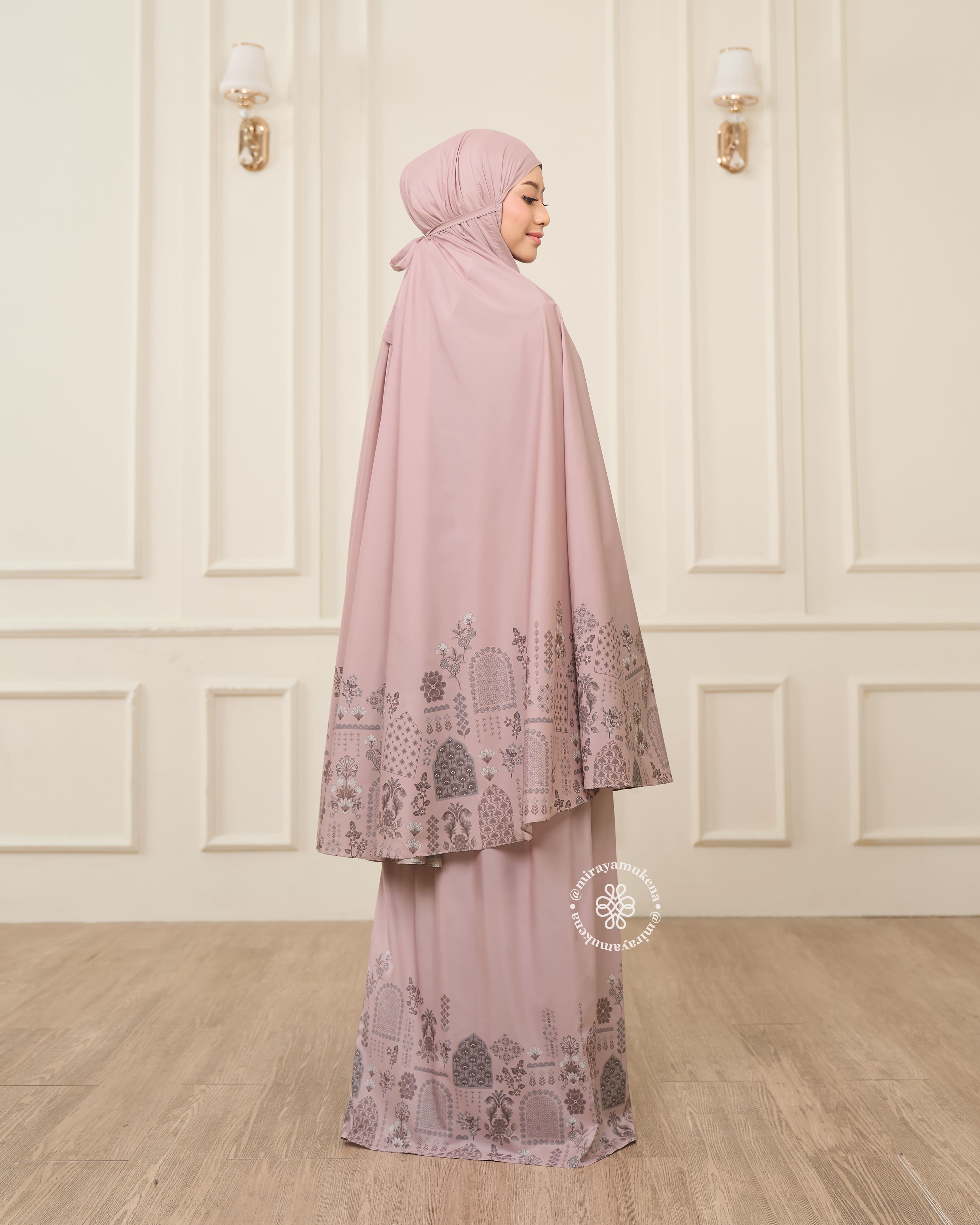 Mukena Serut Printing Miraya Amaryllis Pink