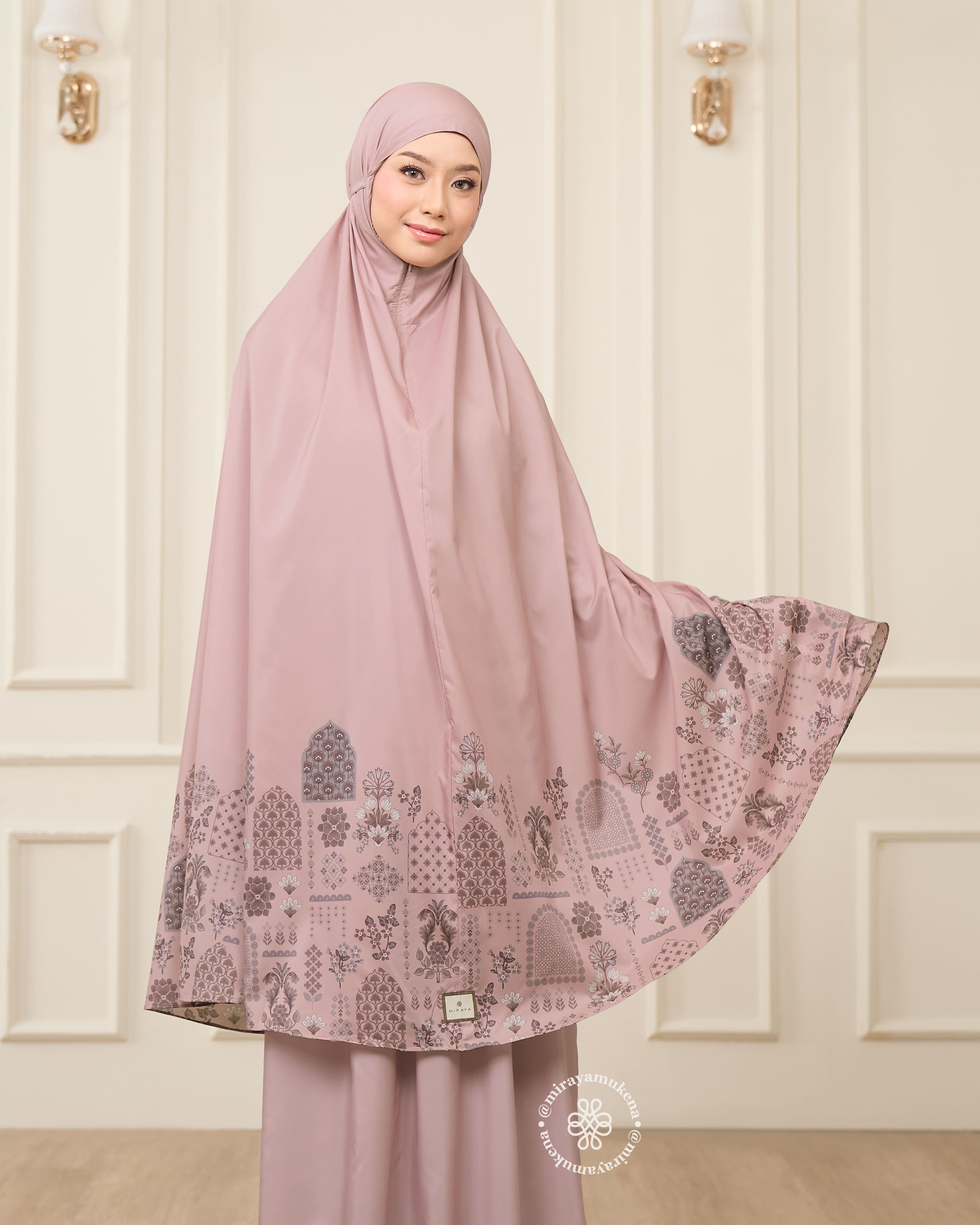Mukena Serut Printing Miraya Amaryllis Pink