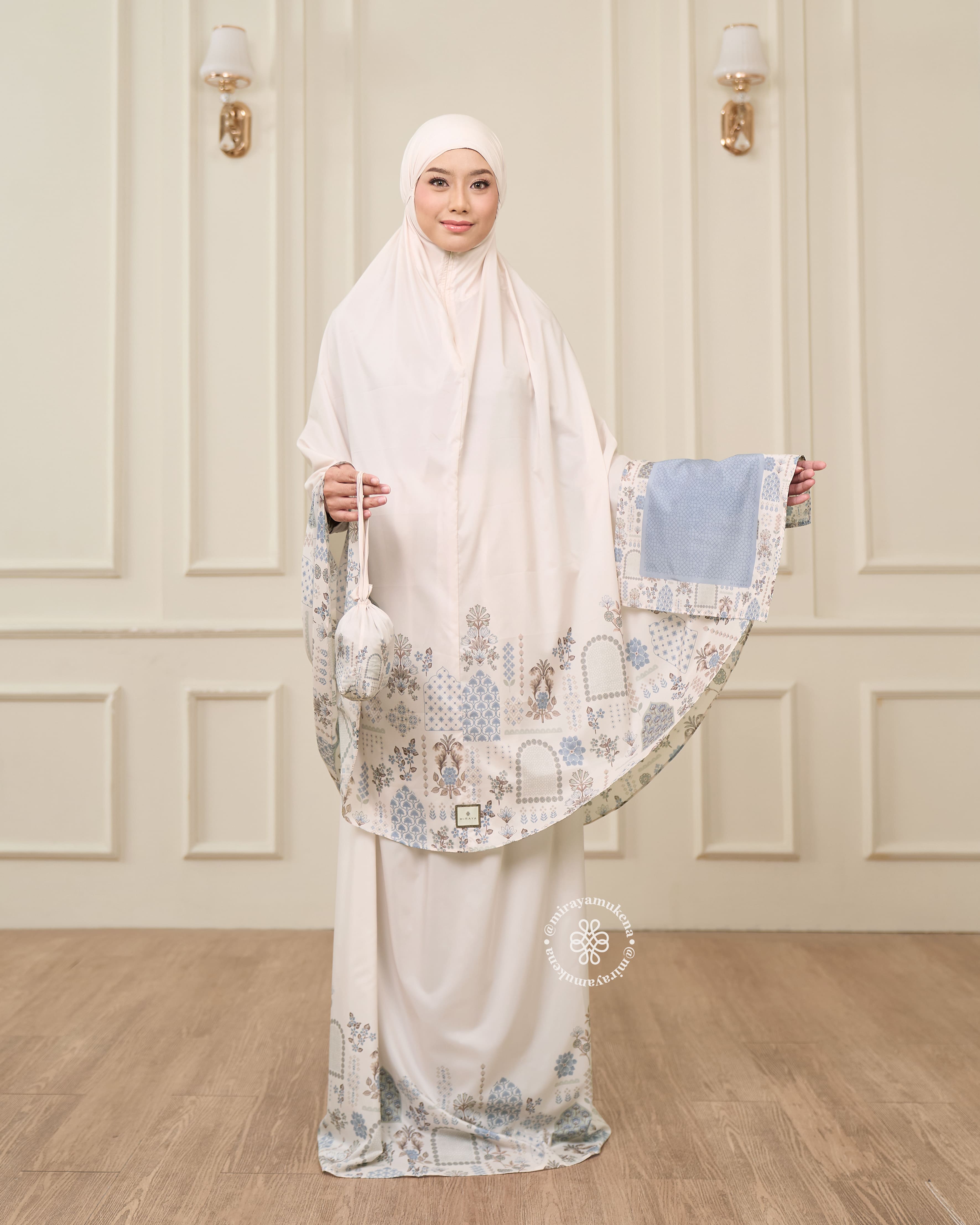 Mukena Serut Printing Miraya Amaryllis White