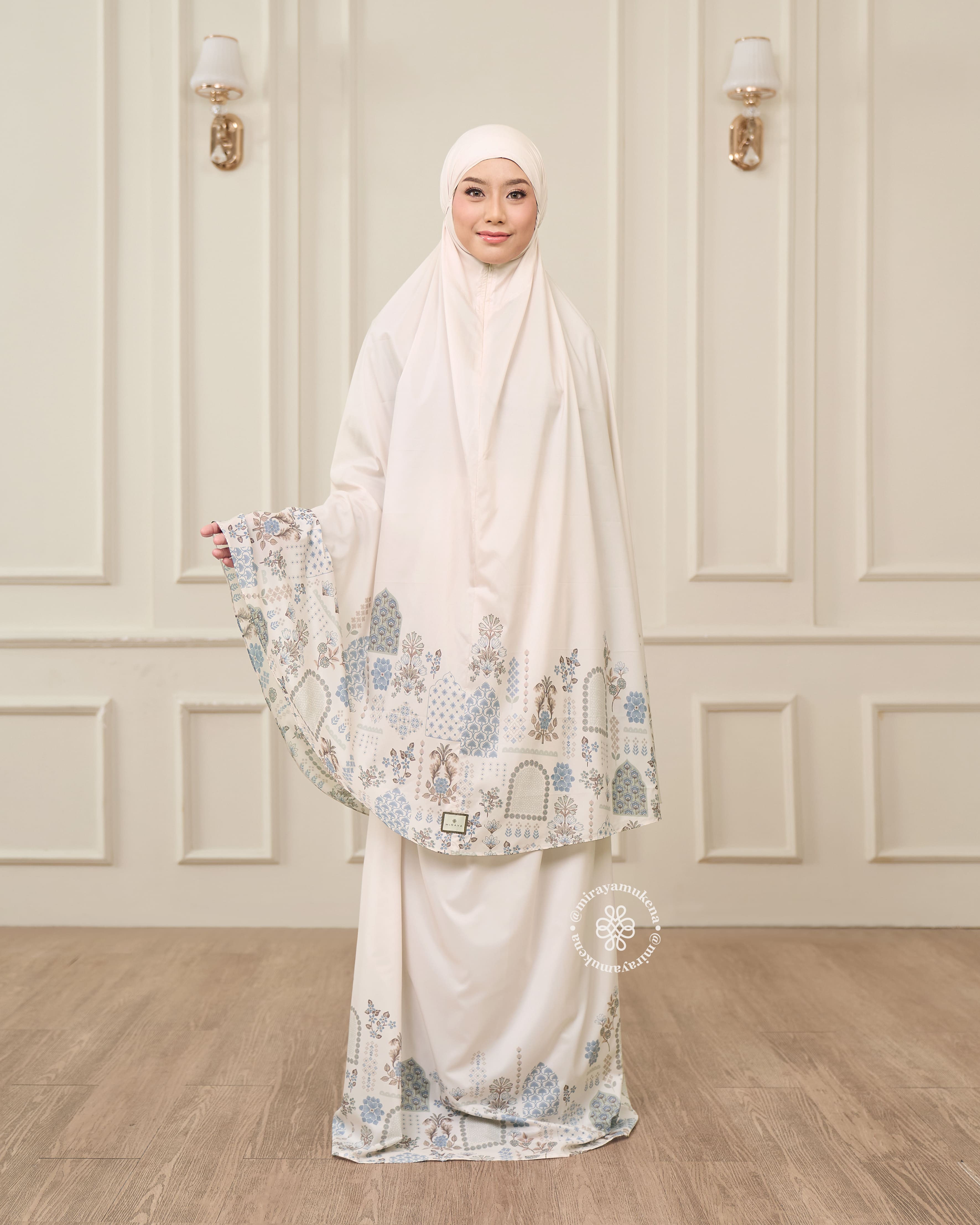 Mukena Serut Printing Miraya Amaryllis White