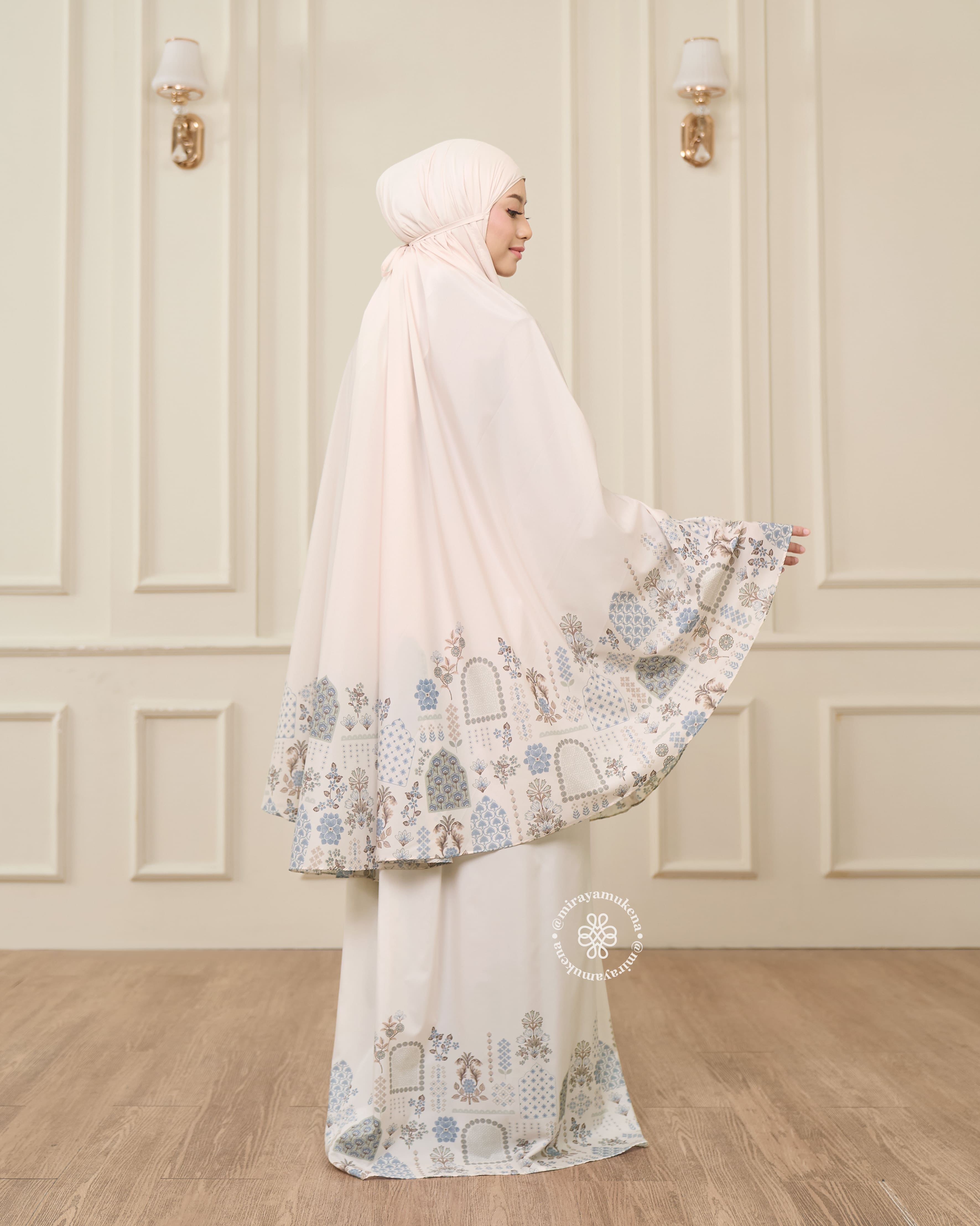 Mukena Serut Printing Miraya Amaryllis White