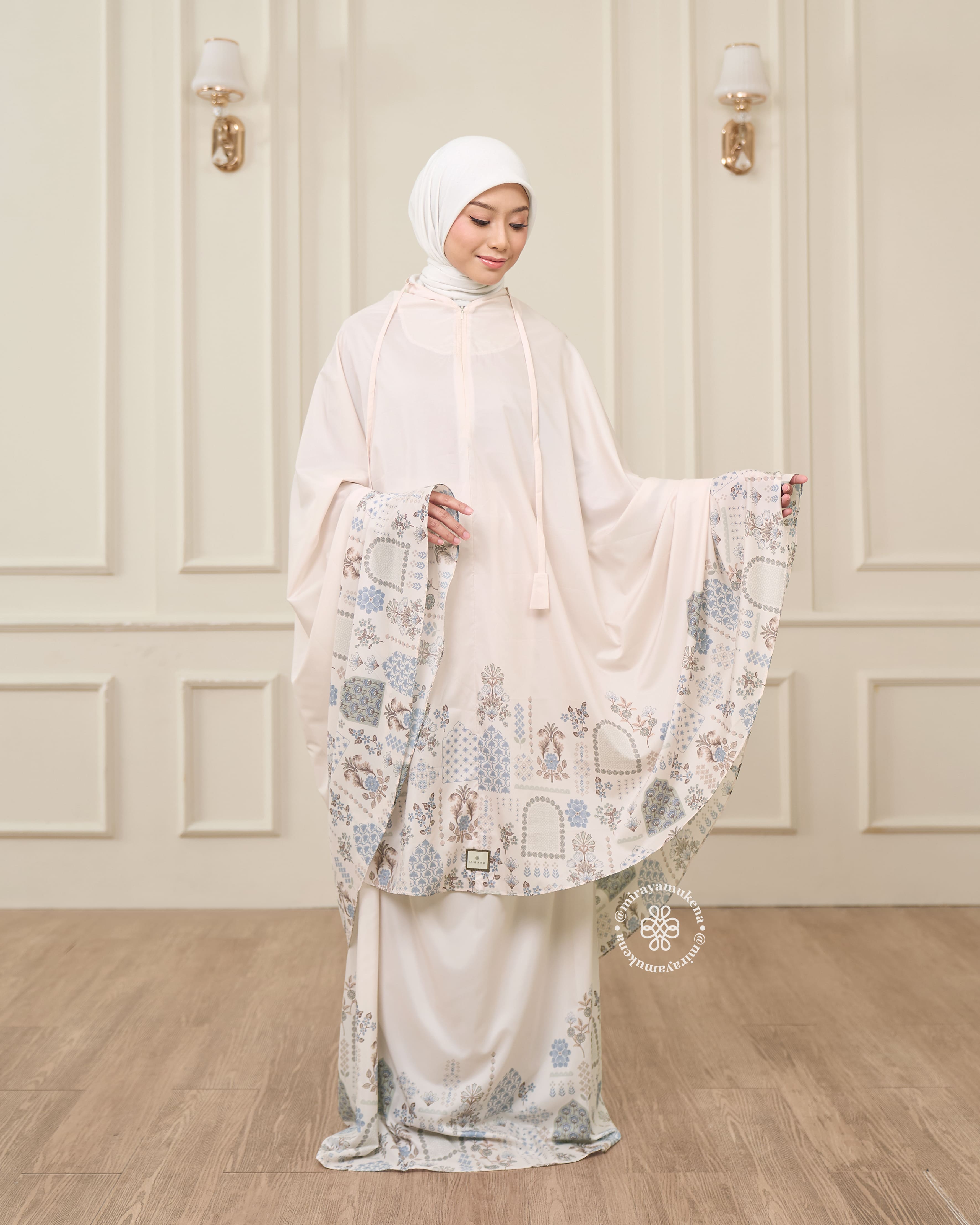Mukena Serut Printing Miraya Amaryllis White