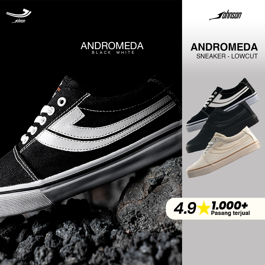 SEPATU SNEAKERS JOHNSON - ANDROMEDA LOWCUT (LC) BLACK WHITE | MILKY | ALL BLACK