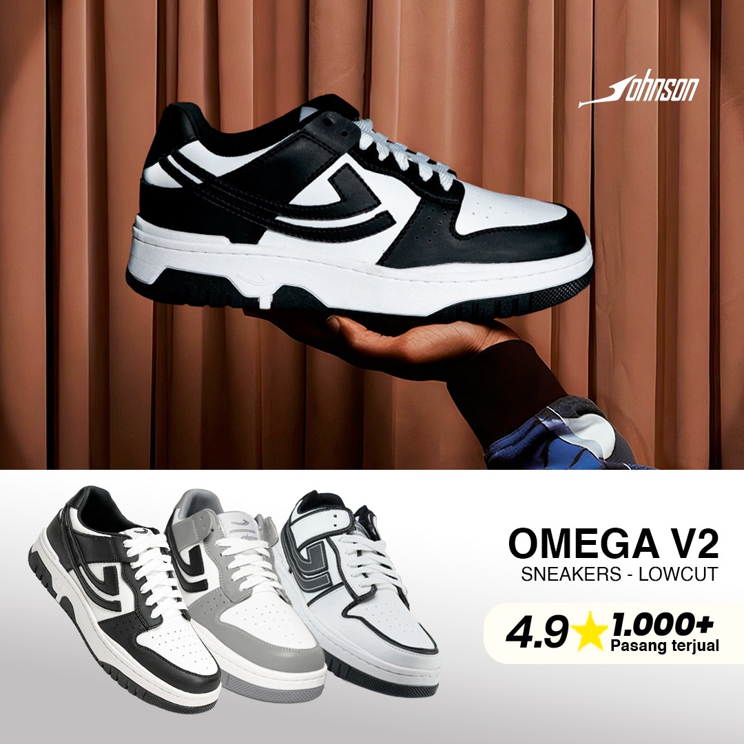 SEPATU SNEAKERS JOHNSON - OMEGA V.2 LOWCUT (LC) BLACK WHITE