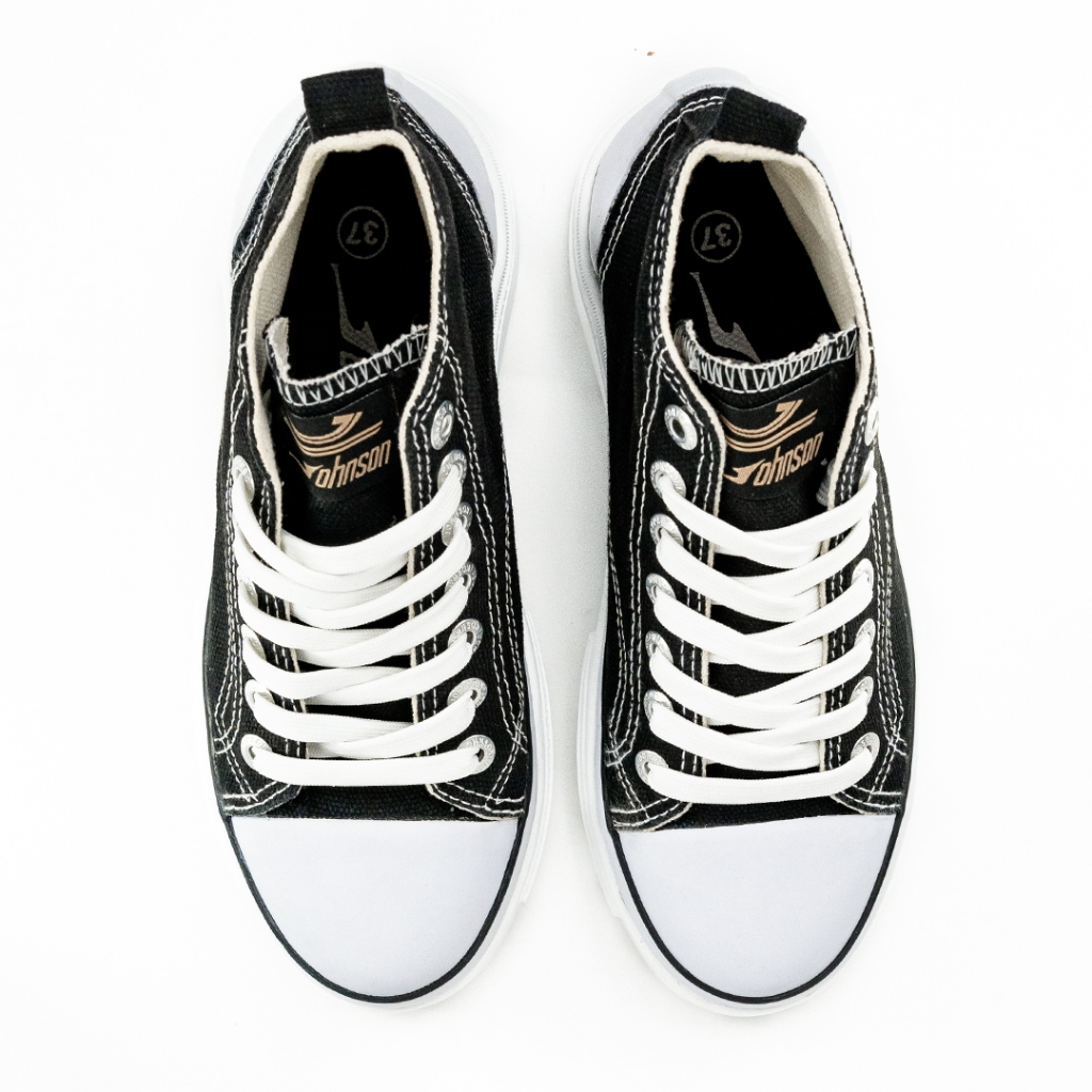 SEPATU SNEAKERS WANITA JOHNSON - CLOUD HIGHCUT (HC) BLACK WHITE