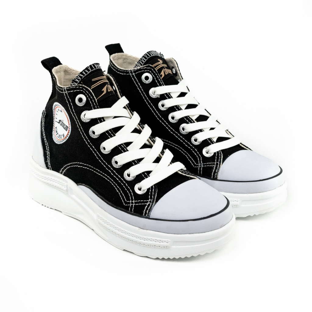 SEPATU SNEAKERS WANITA JOHNSON - CLOUD HIGHCUT (HC) BLACK WHITE