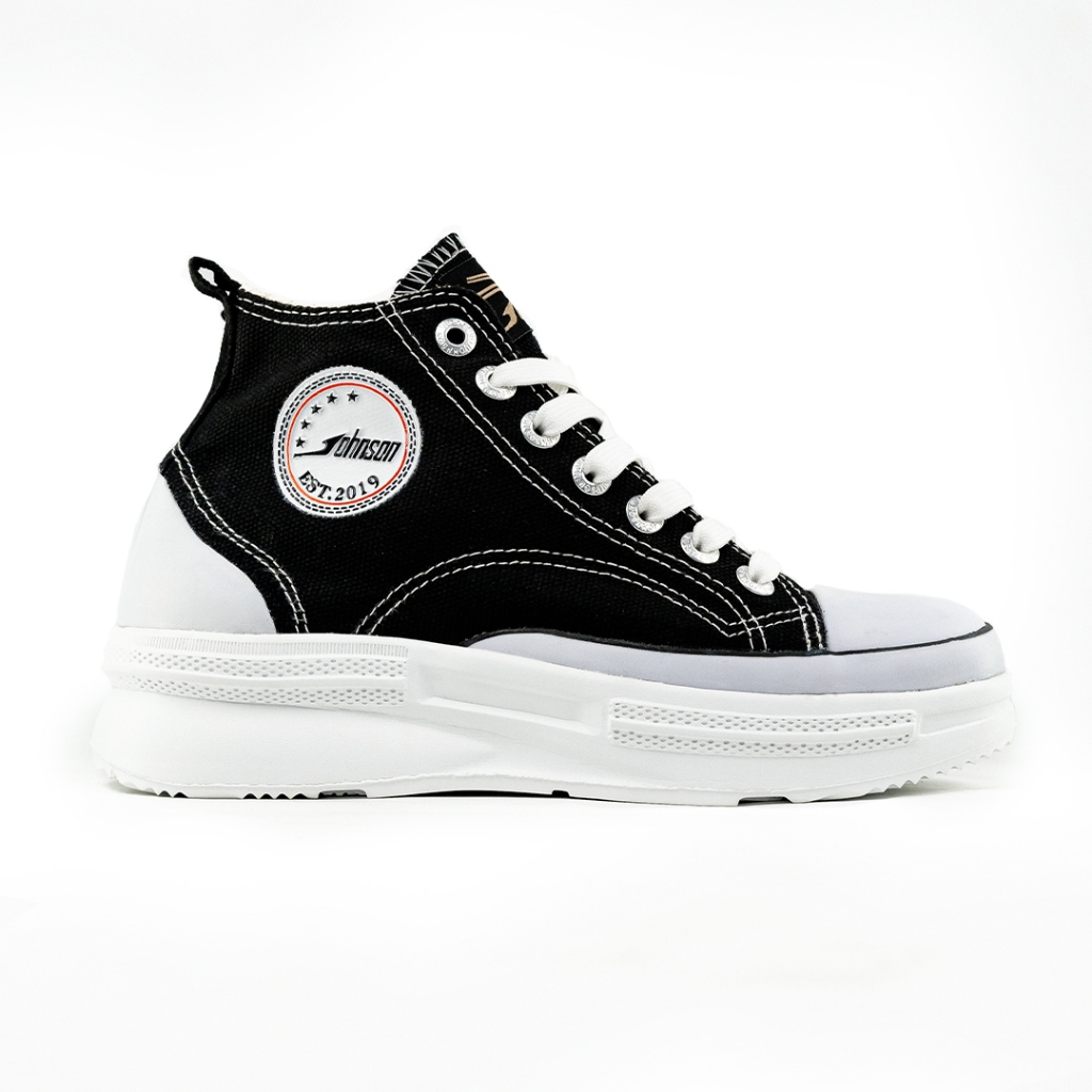 SEPATU SNEAKERS WANITA JOHNSON - CLOUD HIGHCUT (HC) BLACK WHITE