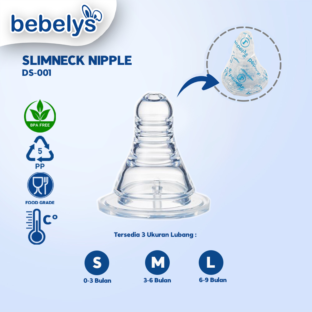 BEBELYS Karet Dot Bayi Slimneck Slimneck Nipple bagus aman higenis asli DS-001