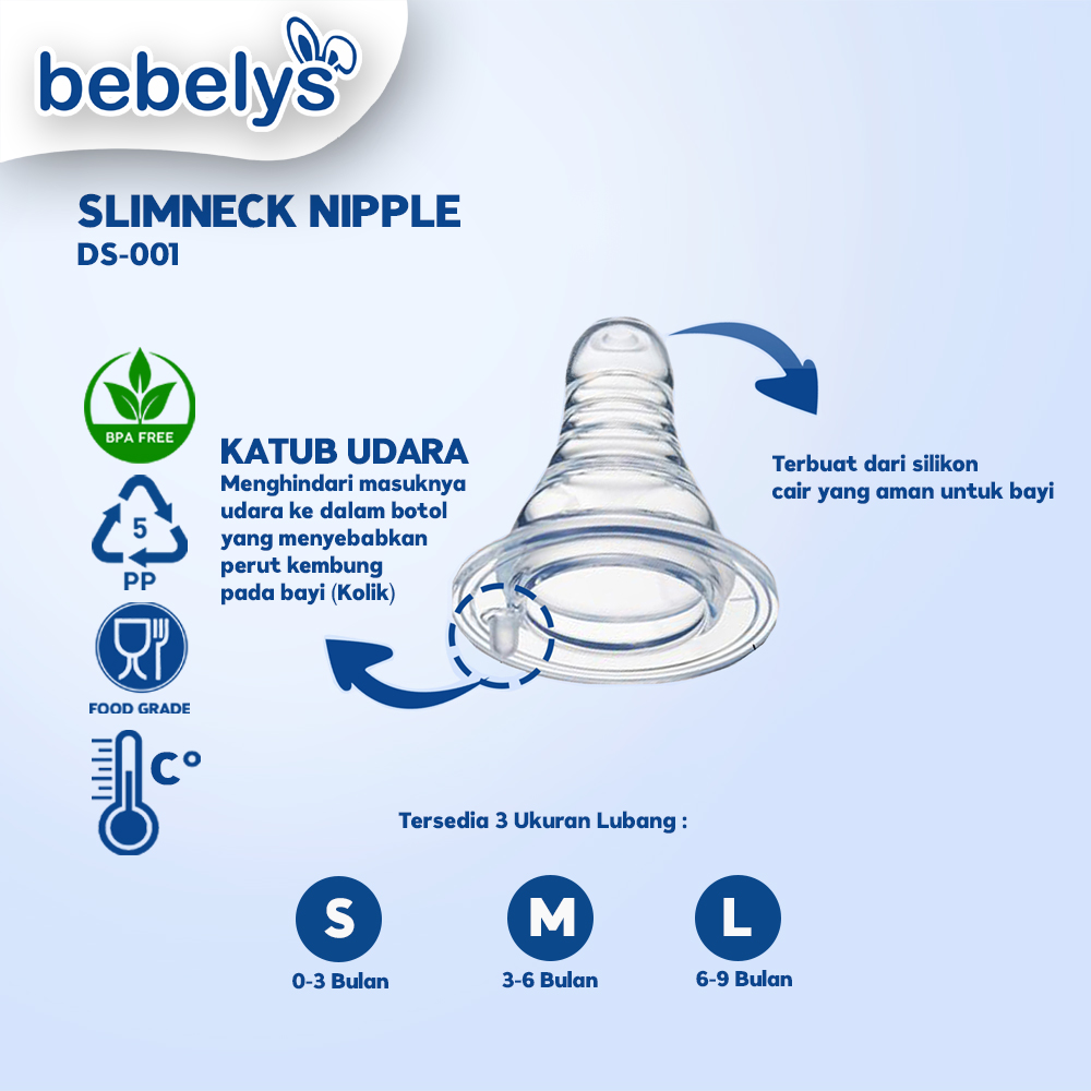BEBELYS Karet Dot Bayi Slimneck Slimneck Nipple bagus aman higenis asli DS-001