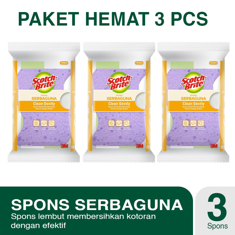 3M Scotch Brite 3 Pcs Spons Cuci Piring Gentle Clean Spon Serbaguna ID-T44