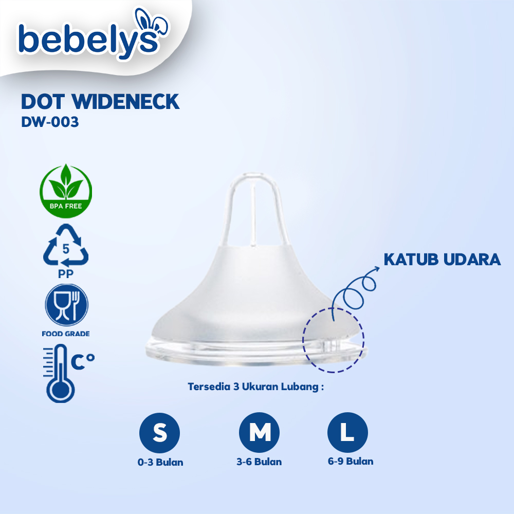 Dot Bayi Wideneck Bebelys DW-003 BPA Free Ukuran S M L 0-9 Bulan Anti Kolik